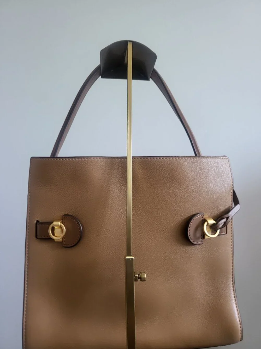 Tory Burch Lee Radziwill Small Leather double tote  in brown with suede trim